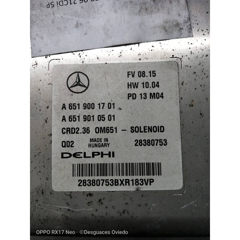 Recambio de centralita motor uce para mercedes sprinterii caja cerrada (desde 01.06) 2.1 cdi cat referencia OEM IAM A6519001701 