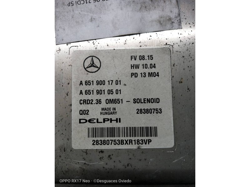 Recambio de centralita motor uce para mercedes sprinterii caja cerrada (desde 01.06) 2.1 cdi cat referencia OEM IAM A6519001701 