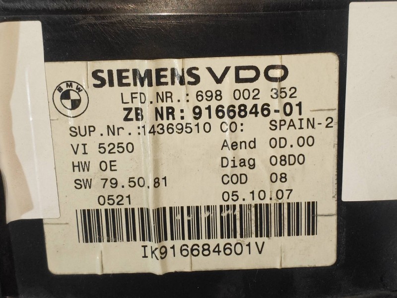 Recambio de cuadro instrumentos para bmw serie 3 coupe (e92) 320d referencia OEM IAM 916684601 698002352 