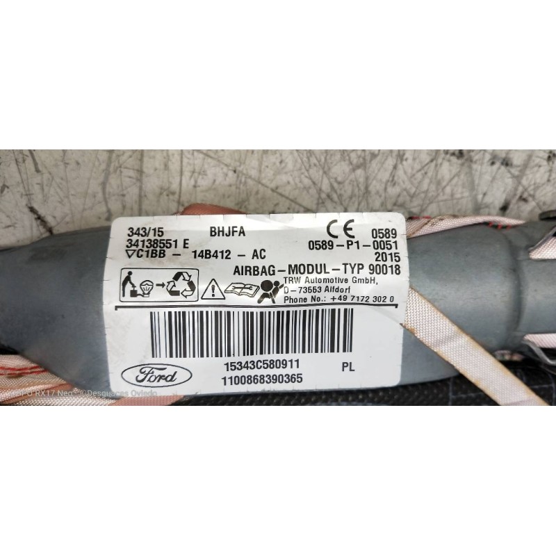 Recambio de airbag cortina delantero izquierdo para ford fiesta (ccn) trend referencia OEM IAM C1BB14B412AC  