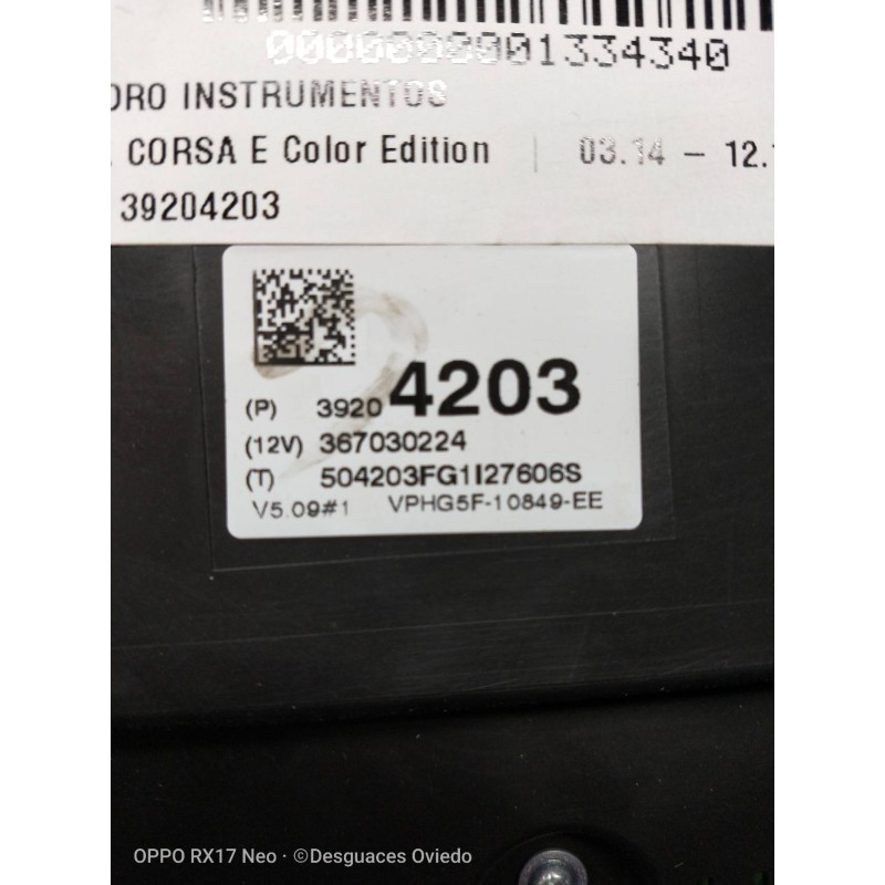 Recambio de cuadro instrumentos para opel corsa e color edition referencia OEM IAM 39204203 367030224 