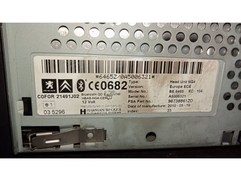 Recambio de sistema audio / radio cd para citroen c5 berlina business referencia OEM IAM 96738861ZD  