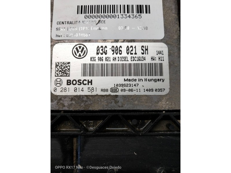 Recambio de centralita motor uce para seat leon (1p1) emocion referencia OEM IAM 0281014581 03G906021SH 03G906021