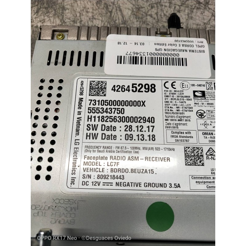 Recambio de sistema navegacion gps para opel corsa e color edition referencia OEM IAM 555343750 42645298 7310500000000X