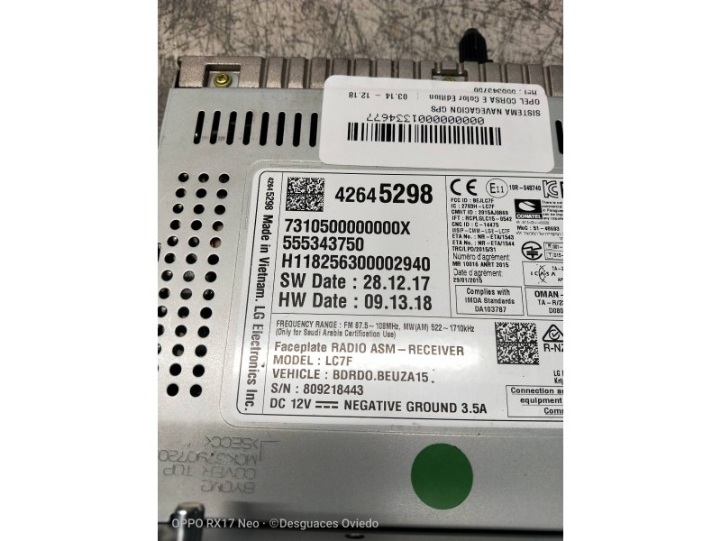 Recambio de sistema navegacion gps para opel corsa e color edition referencia OEM IAM 555343750 42645298 7310500000000X