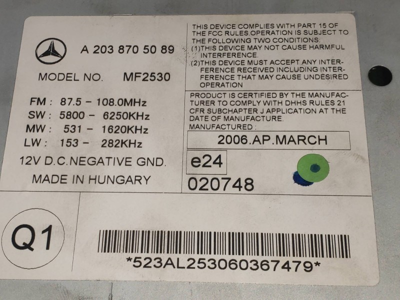 Recambio de sistema audio / radio cd para mercedes clase c (w203) sportcoupe c 180 compressor (203.746) referencia OEM IAM A2038