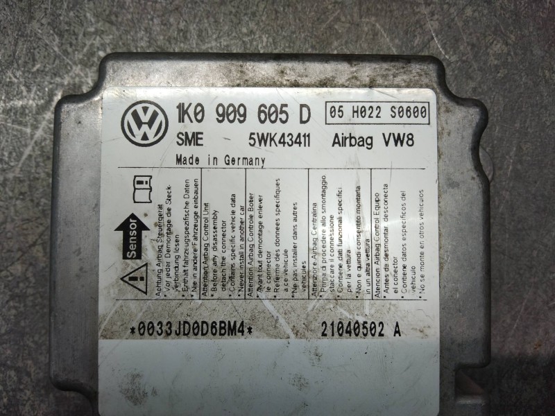 Recambio de centralita airbag para volkswagen golf v berlina (1k1) highline referencia OEM IAM 5WK43411 1K0909605D 