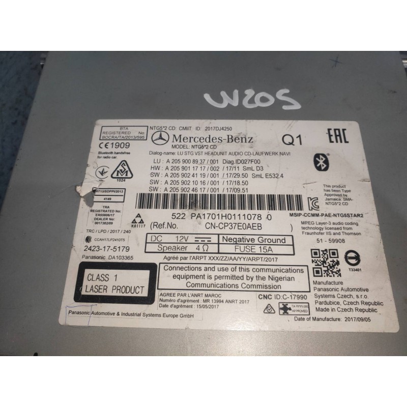 Recambio de sistema navegacion gps para mercedes clase c (w205) lim. c 200 cgi (205.042) referencia OEM IAM A2059024119 A2059021