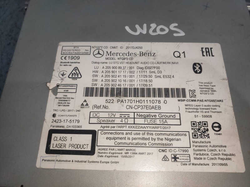 Recambio de sistema navegacion gps para mercedes clase c (w205) lim. c 200 cgi (205.042) referencia OEM IAM A2059024119 A2059021