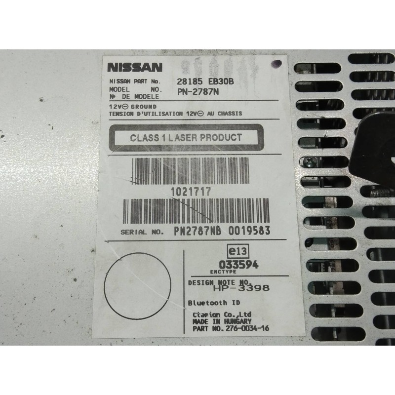 Recambio de sistema audio / radio cd para nissan navara pick-up (d40m) 2.5 dci diesel cat referencia OEM IAM 28185EB30B  