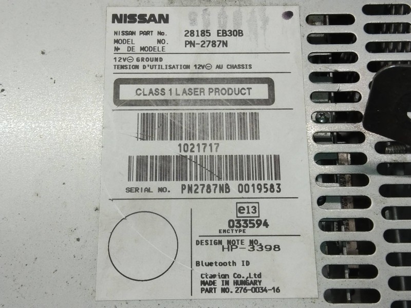 Recambio de sistema audio / radio cd para nissan navara pick-up (d40m) 2.5 dci diesel cat referencia OEM IAM 28185EB30B  