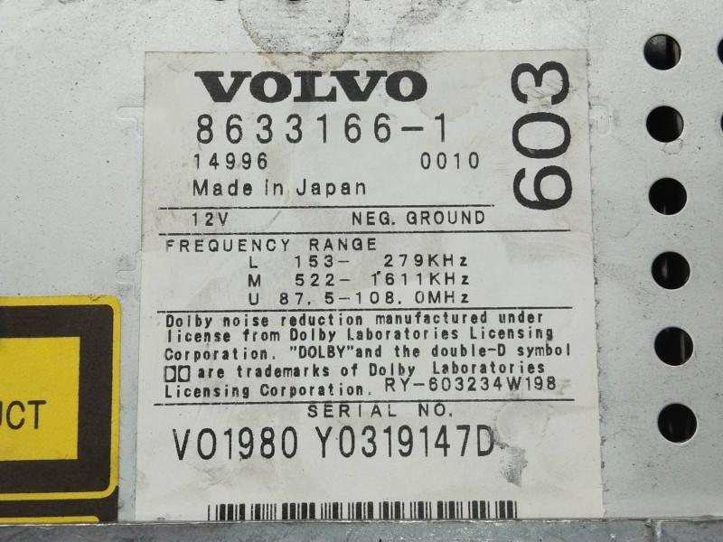 Recambio de sistema audio / radio cd para volvo v70 familiar optima referencia OEM IAM 86331661 8651109 603