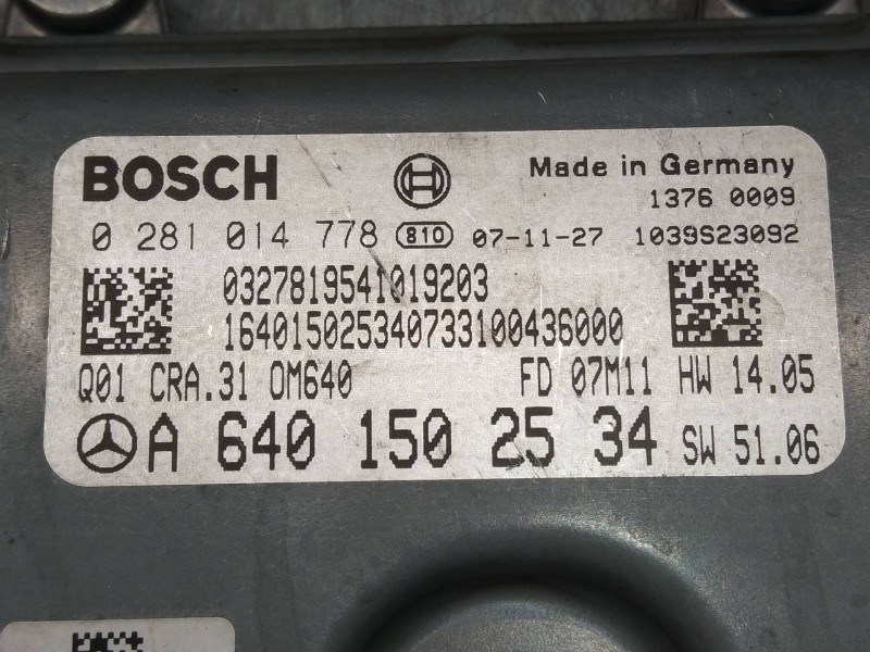 Recambio de centralita motor uce para mercedes clase b (w245) 180 cdi (245.207) referencia OEM IAM 0281014778 A6401502534 Q01 FD