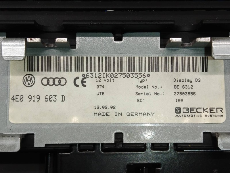 Recambio de pantalla multifuncion para audi a8 (4e2) 4.2 quattro l referencia OEM IAM 4E0919603D  
