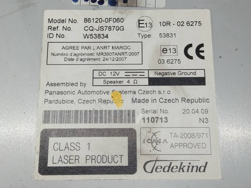 Recambio de sistema audio / radio cd para toyota verso advance referencia OEM IAM 861200F060  