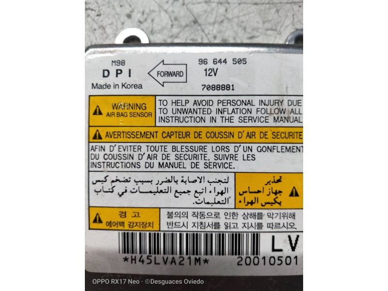Recambio de centralita airbag para chevrolet matiz 0.8 cat referencia OEM IAM 96644505 7088881 
