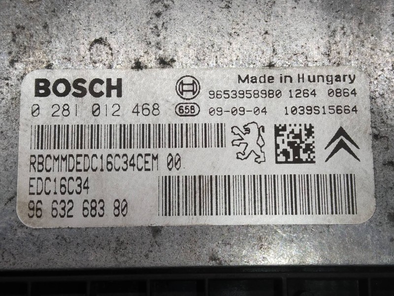 Recambio de centralita motor uce para citroen xsara picasso 1.6 hdi 90 exclusive referencia OEM IAM 0281012468 9663268380 EDC16C
