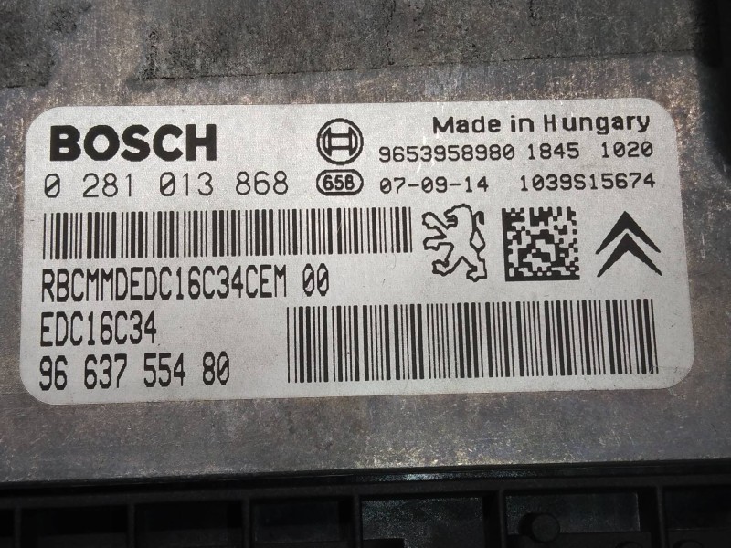 Recambio de centralita motor uce para peugeot 207 urban referencia OEM IAM 0281013868 9663755480 EDC16C34 Recambio de centralita motor uce para peugeot 207 urban referencia OEM IAM 0281013868 9663755480 EDC16C34