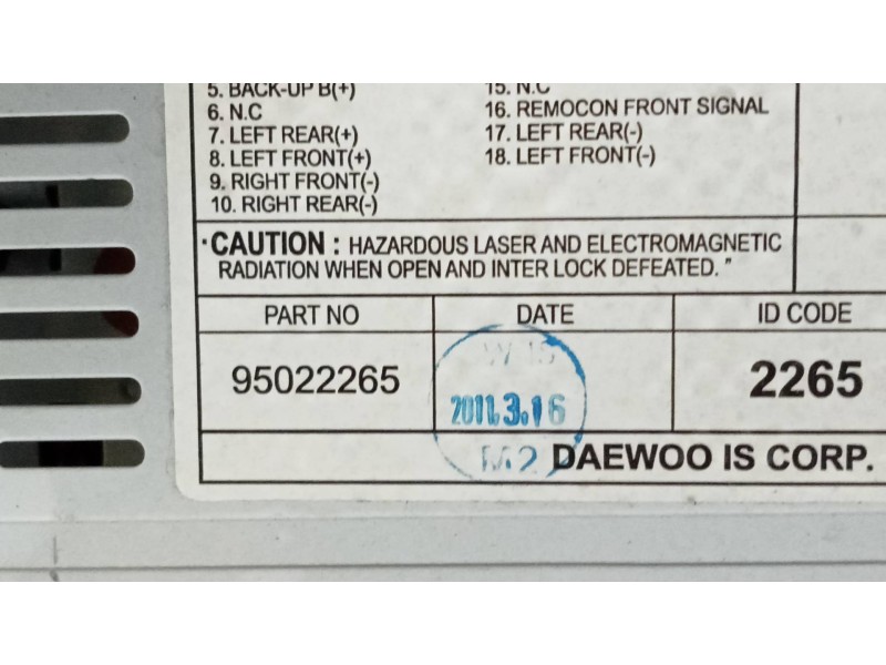 Recambio de sistema audio / radio cd para chevrolet spark ls referencia OEM IAM 95022265  
