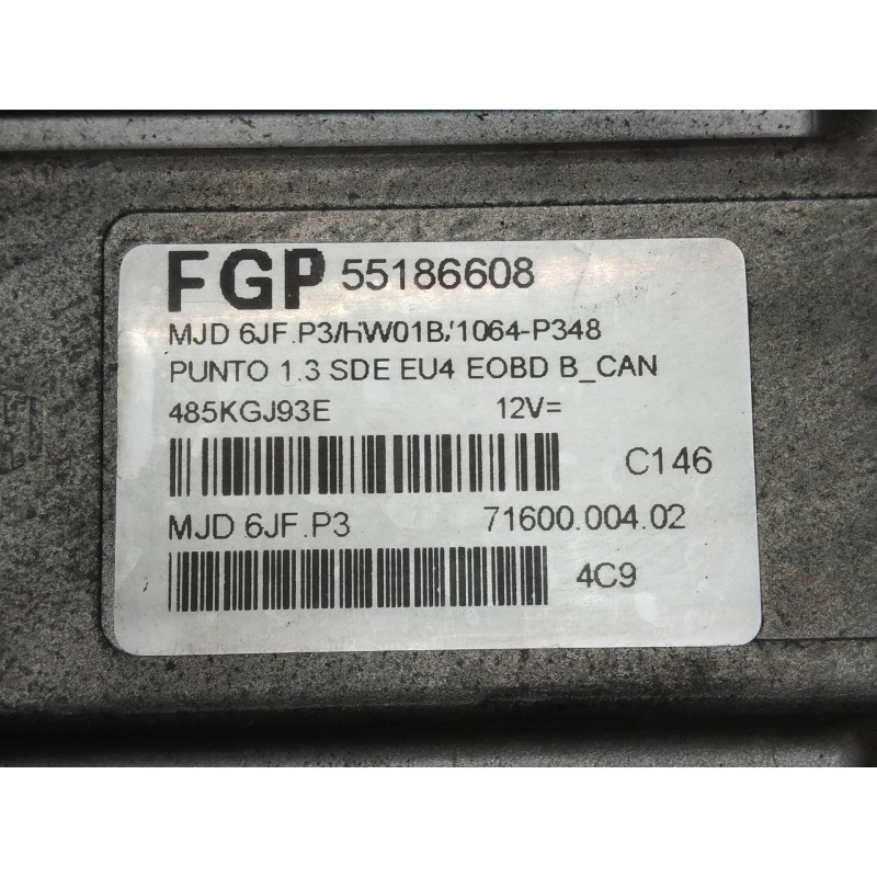 Recambio de centralita motor uce para fiat punto berlina (188) 1.9 jtd 85 dynamic referencia OEM IAM 55186608 MJD6JFP3 