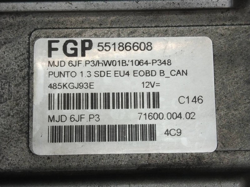 Recambio de centralita motor uce para fiat punto berlina (188) 1.9 jtd 85 dynamic referencia OEM IAM 55186608 MJD6JFP3 