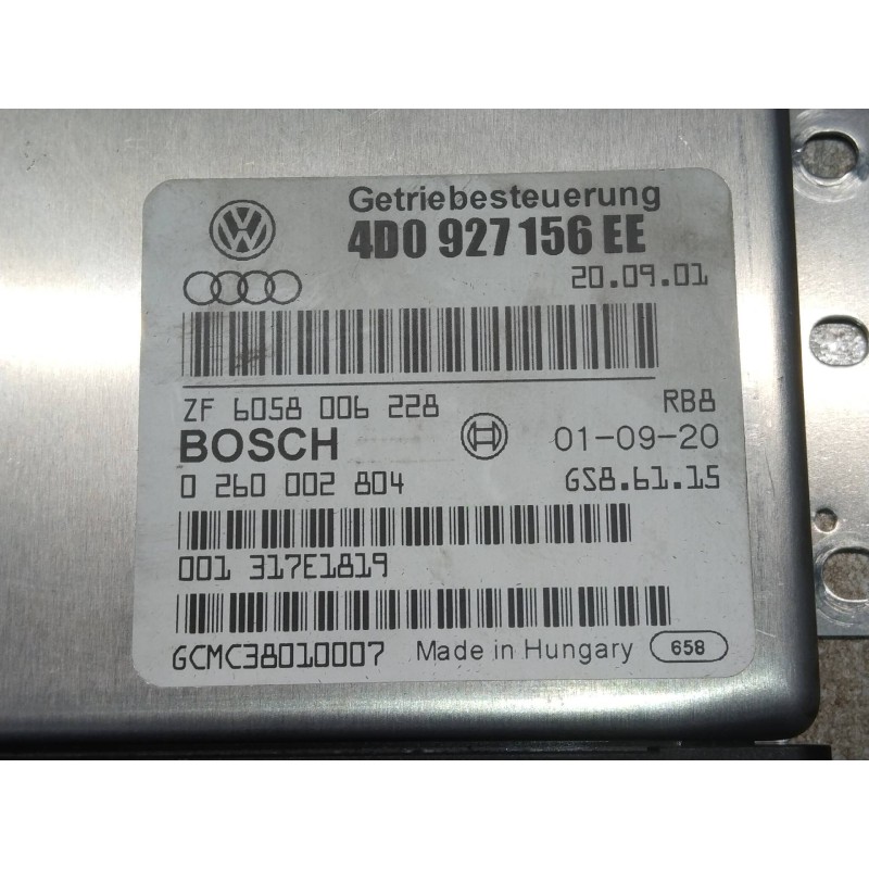 Recambio de centralita cambio automatico para audi a8 (d2) 2.5 tdi quattro referencia OEM IAM 0260002804 4D0927156EE 6058006228