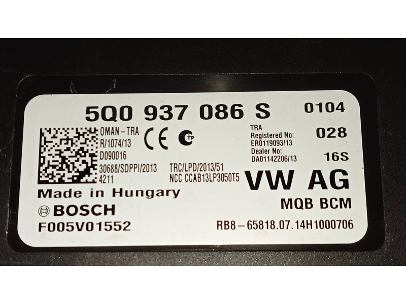 Recambio de modulo electronico para volkswagen golf vii sportsvan 1.6 tdi referencia OEM IAM 5Q0937086S F005V01552 