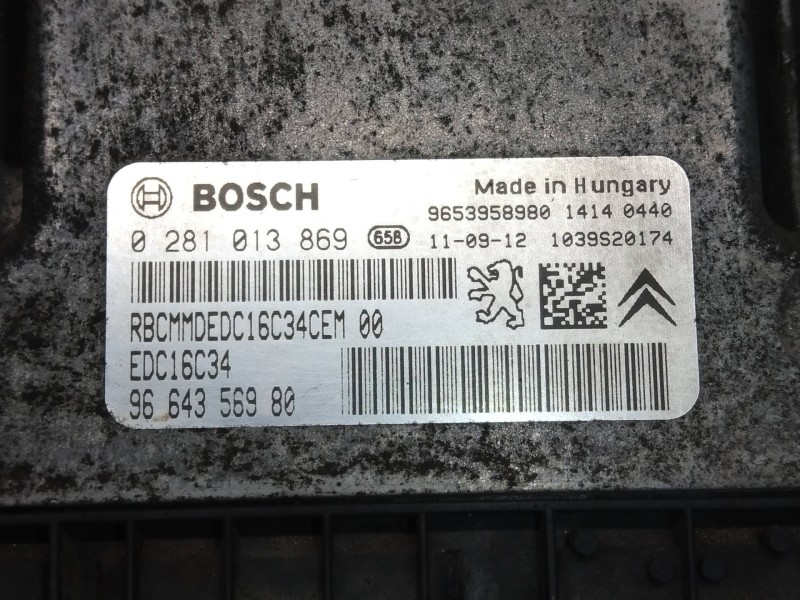 Recambio de centralita motor uce para citroen jumpy hdi 90 29 l1h1 furg. referencia OEM IAM 0281013869 9664356980 EDC16C34