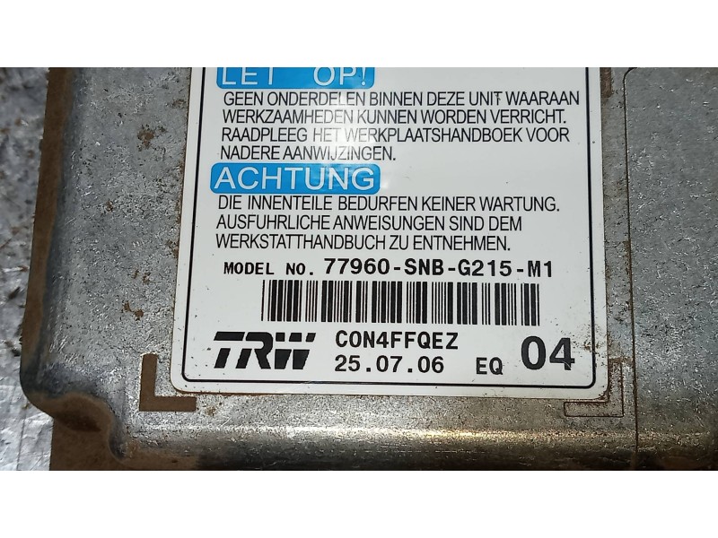 Recambio de centralita airbag para honda civic berlina 4 hybrid (fd3) básico referencia OEM IAM 77960SNBG215M1  