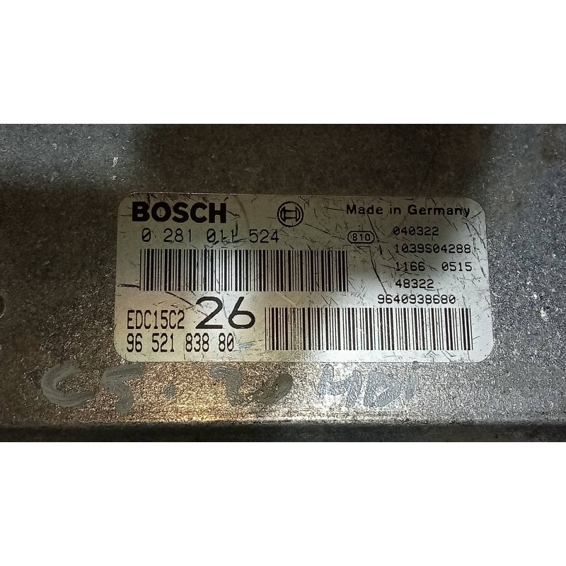 Recambio de centralita motor uce para citroen c5 berlina 2.0 hdi sx referencia OEM IAM 0281011524 9652183880 EDC15C226