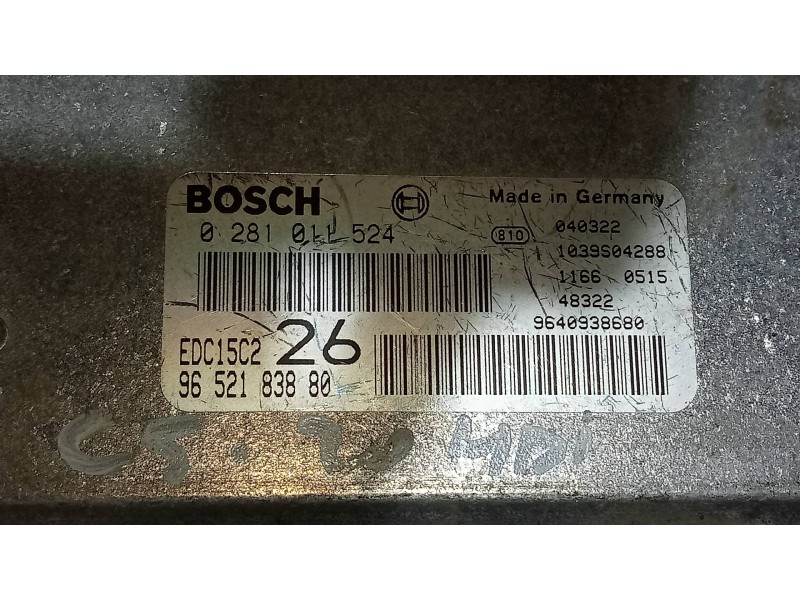 Recambio de centralita motor uce para citroen c5 berlina 2.0 hdi sx referencia OEM IAM 0281011524 9652183880 EDC15C226