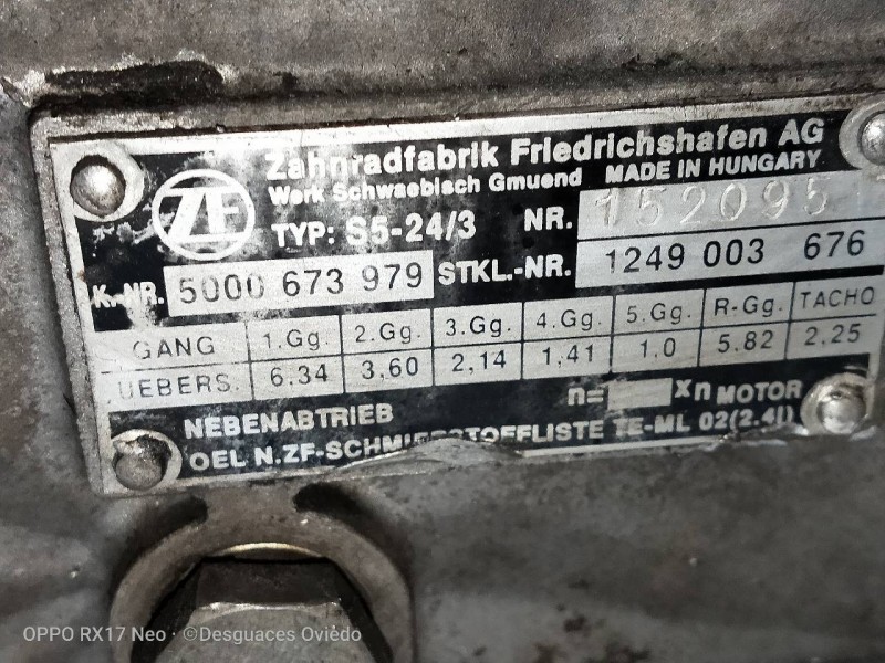 Recambio de caja cambios para renault master t 35 referencia OEM IAM 1249003676 5000673979 152095