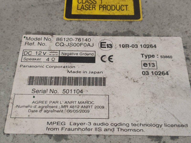 Recambio de sistema audio / radio cd para lexus ct 200h referencia OEM IAM 8612076140 CQJS00F0AJ 