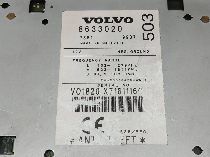 Recambio de sistema audio / radio cd para volvo s40 berlina 1.8i referencia OEM IAM 8633020  