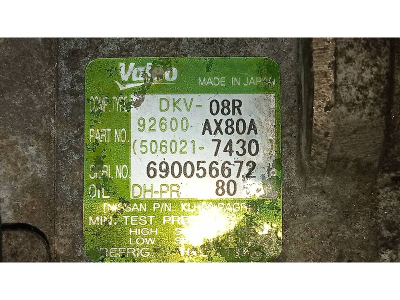 Recambio de compresor aire acondicionado para nissan micra (k12e) 1.2 cat referencia OEM IAM 92600AX80A 6060217430  Recambio de compresor aire acondicionado para nissan micra (k12e) 1.2 cat referencia OEM IAM 92600AX80A 6060217430