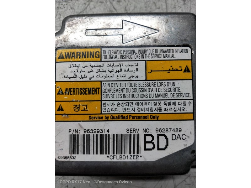 Recambio de centralita airbag para daewoo nubira wagon 1.6 cat referencia OEM IAM 96329314  