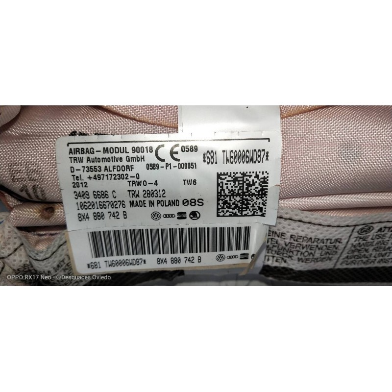 Recambio de airbag cortina delantero derecho para audi a1 sportback (8xa) ambition referencia OEM IAM 8X4880742B  
