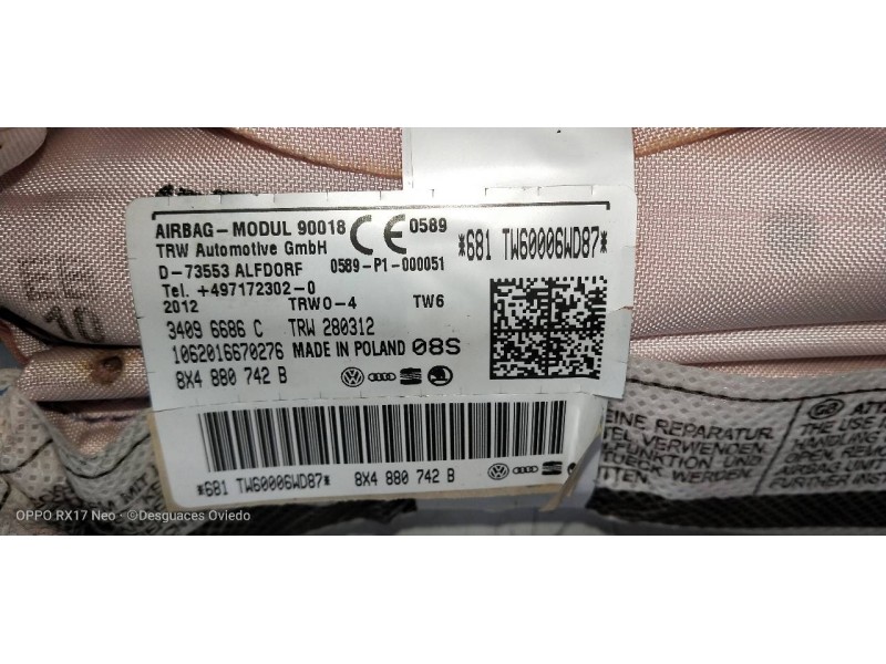 Recambio de airbag cortina delantero derecho para audi a1 sportback (8xa) ambition referencia OEM IAM 8X4880742B  