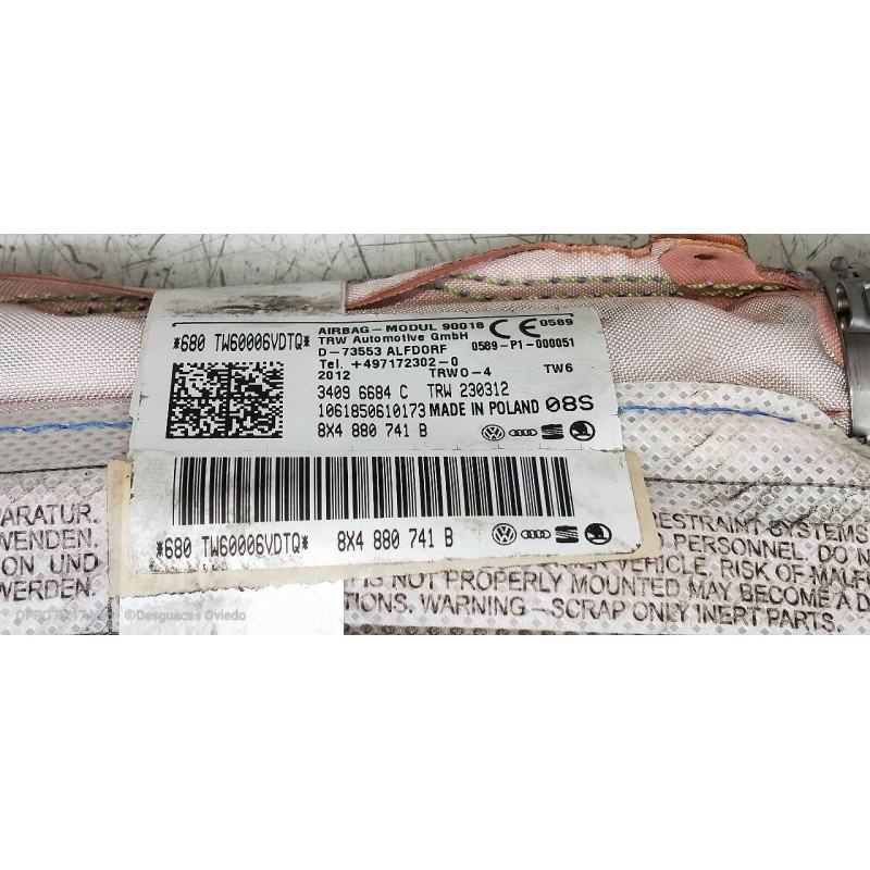 Recambio de airbag cortina delantero izquierdo para audi a1 sportback (8xa) ambition referencia OEM IAM 8X4880741B  