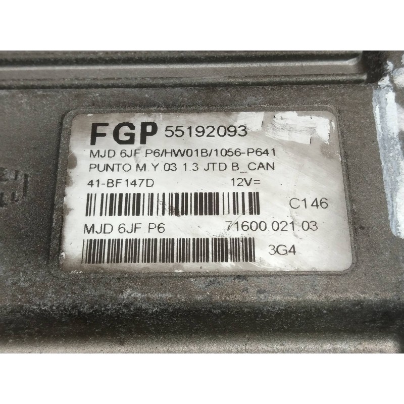 Recambio de centralita motor uce para fiat punto berlina (188) 1.3 jtd cat referencia OEM IAM 55192093 MJD6JFP6 