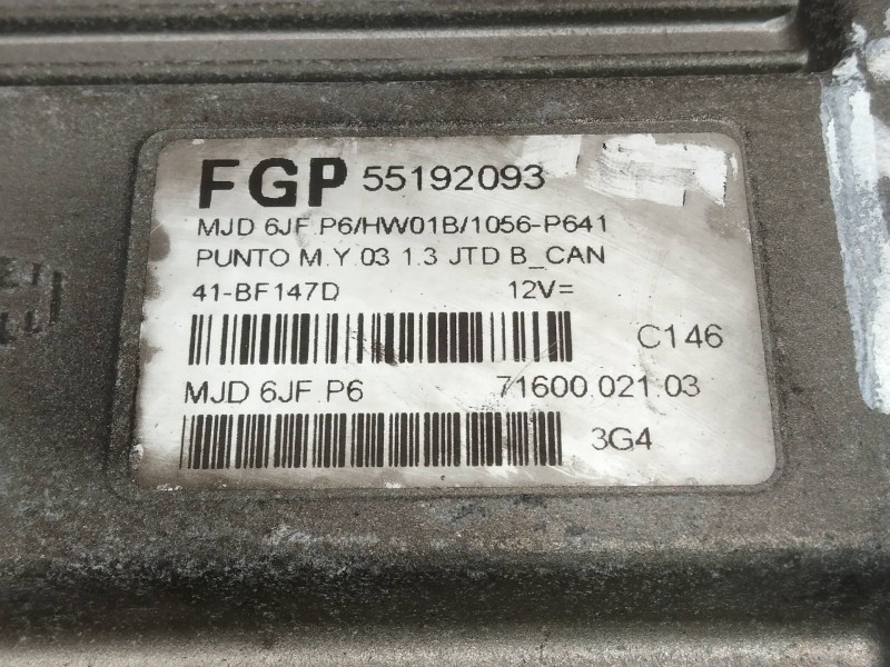 Recambio de centralita motor uce para fiat punto berlina (188) 1.3 jtd cat referencia OEM IAM 55192093 MJD6JFP6 