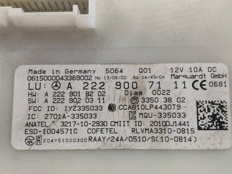 Recambio de modulo electronico para mercedes clase c (w205) lim. c 200 cgi (205.042) referencia OEM IAM A2229007111 A2229018202 