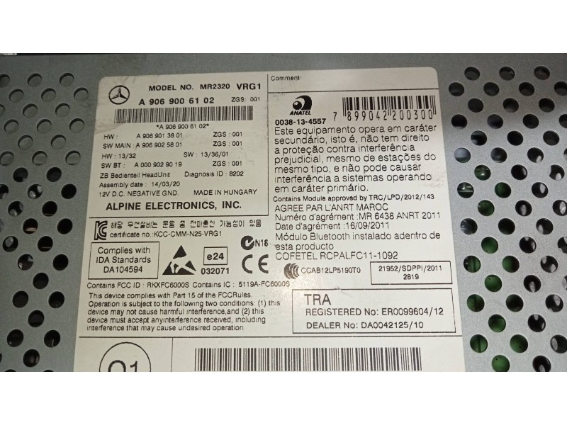 Recambio de sistema audio / radio cd para mercedes sprinterii caja cerrada (desde 01.06) 210/213/216 cdi (906.611/613) referenci