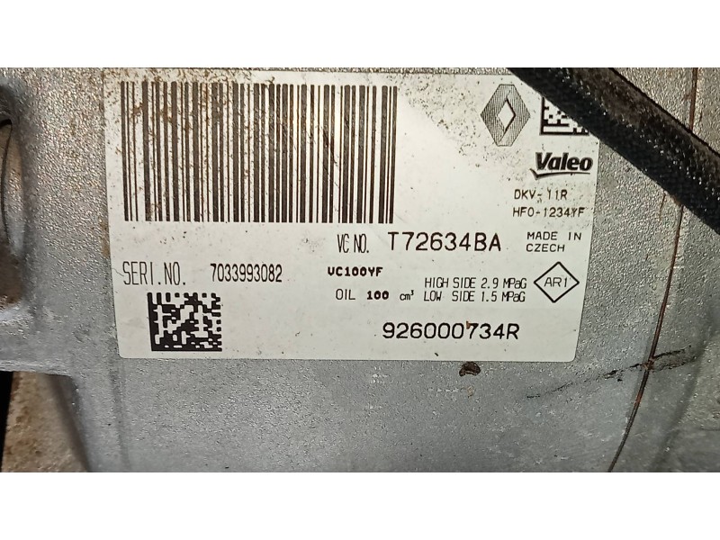 Recambio de compresor aire acondicionado para renault captur 1.2 tce energy referencia OEM IAM 926000734R T72634BA 