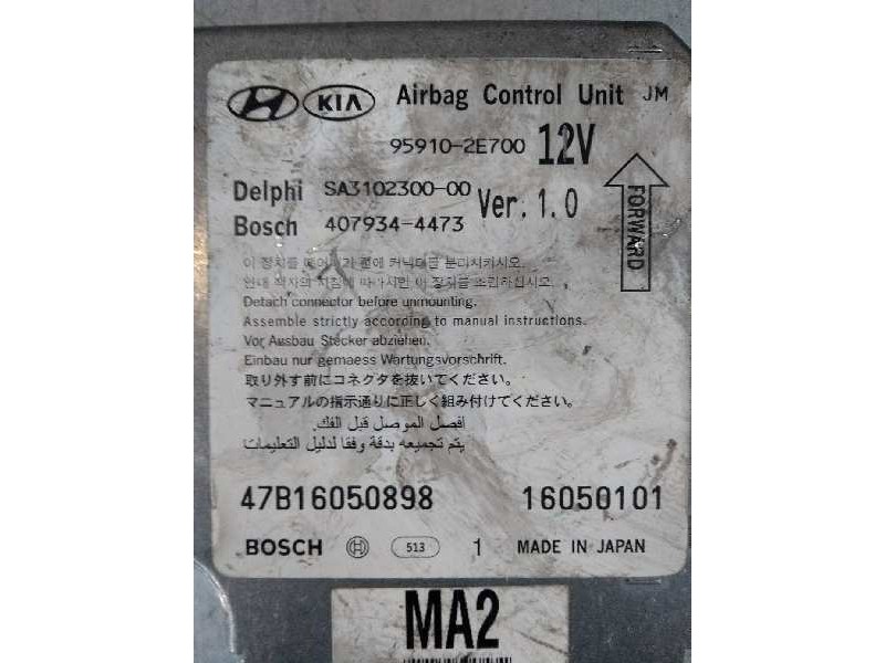 Recambio de centralita airbag para hyundai tucson (jm) 2.0 crdi cat referencia OEM IAM 479344473 9599102E700 16050101 SA31023000