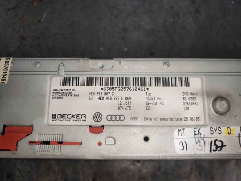 Recambio de sistema navegacion gps para audi a8 (4e2) 4.2 quattro referencia OEM IAM 4E0919887C  