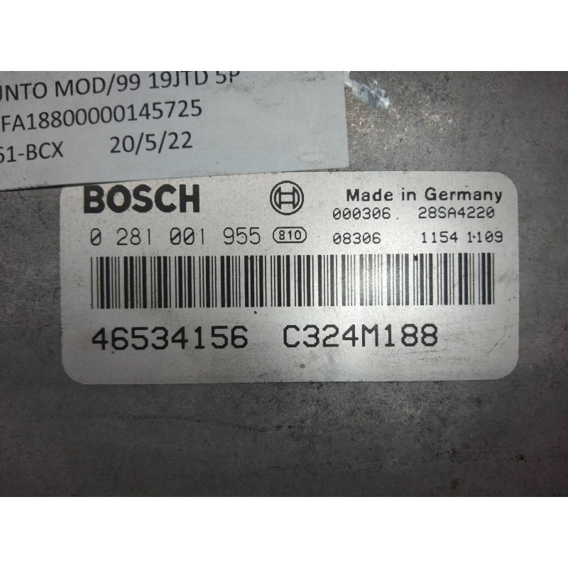 Recambio de centralita motor uce para fiat punto berlina (188) 1.9 d (i) referencia OEM IAM 0281001955 46534156 C324M188