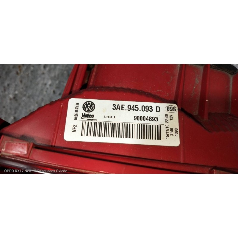 Recambio de piloto trasero izquierdo interior para volkswagen passat lim. (362) 2.0 tdi referencia OEM IAM 3AE945093D 90004893 