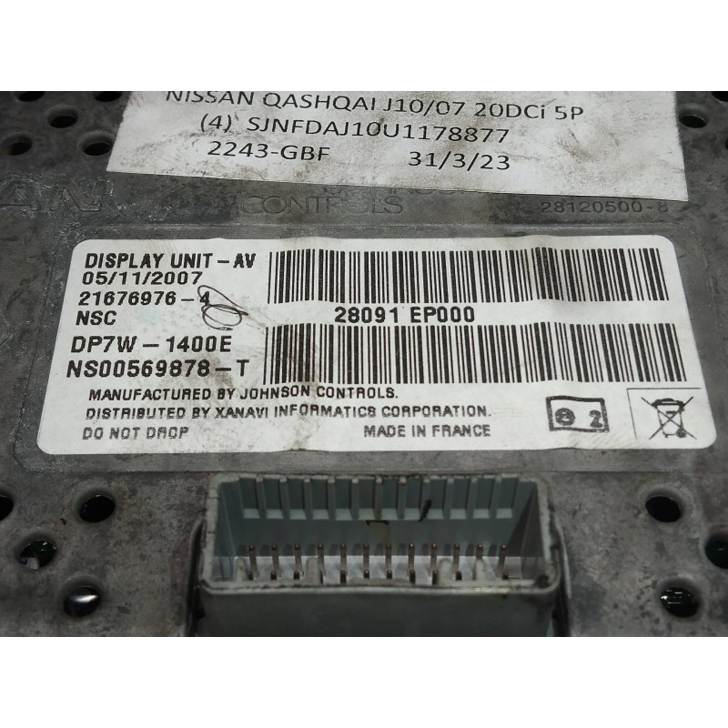 Recambio de pantalla multifuncion para nissan qashqai (j10) 2.0 dci turbodiesel cat referencia OEM IAM 216769764 DP7W1400E 