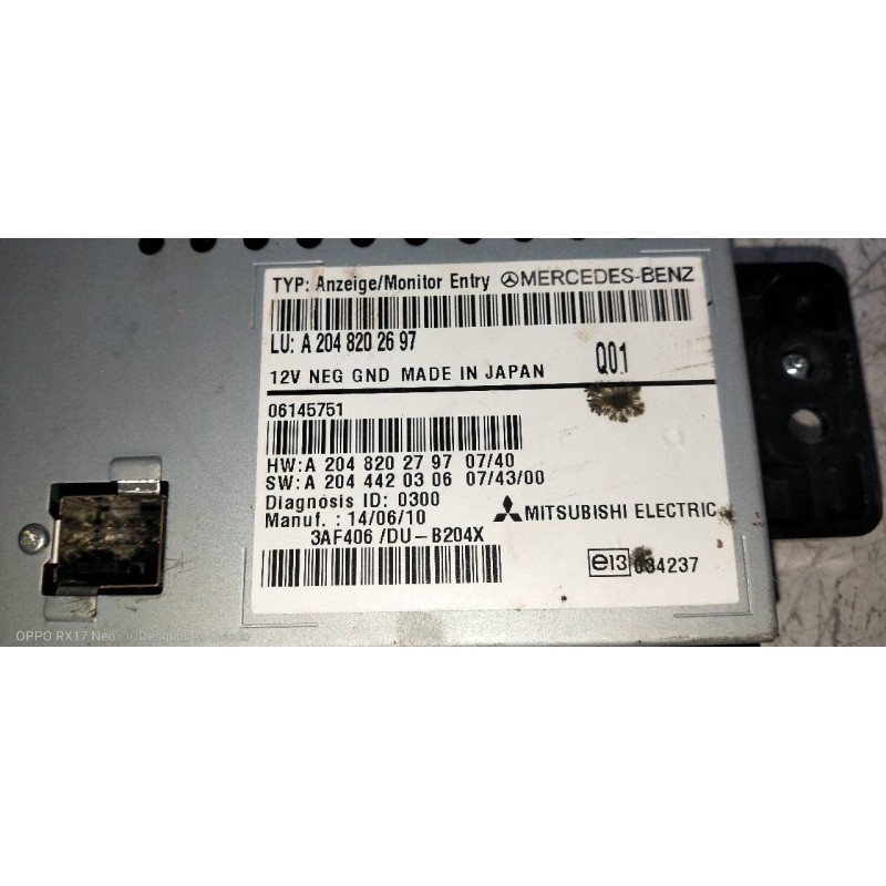 Recambio de pantalla multifuncion para mercedes clase glk (w204) glk glk 220 cdi be (204.902) referencia OEM IAM A2048202697 A20